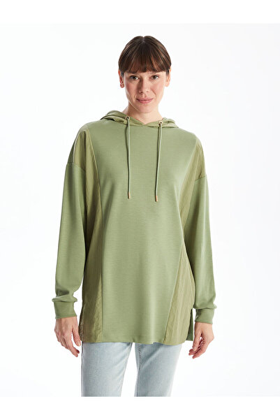 LC Waikiki Green Hooded Color Blocked Oversize Women's Sweatshirt Tunic