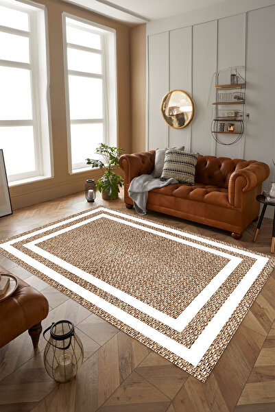 Viyana Home Digital Anti-Slip Straw Look Jute Model Washable Floor Mat Kitchen Living Room Carpet