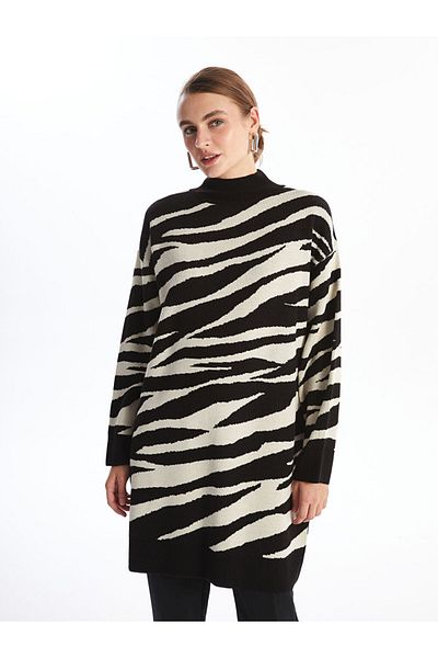 LC Waikiki Lcwaikiki Classic Black Half Turtleneck Patterned Women's Knitwear Tunic
