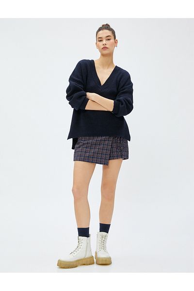 Koton Long Sleeve V-Neck Knitwear Sweater - Knitted Ribbed