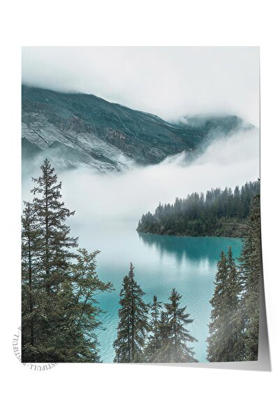 Postifull Cloudy Mountain Lake Poster, Dikey Duvar Tablosu Comfort Serisi NO:...