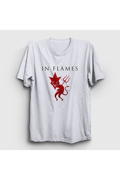 Presmono Devil In Flames Unisex Λευκό T-shirt - 83583tt