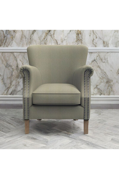 Oak House كرسي كلاسيكي مخملي مقاس 85x82x100 سم - زيتوني فاتح