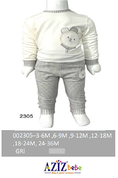 Aziz Bebe Plaid Bear Patterned 2-Piece Baby Set for 3 Months to 36 Months