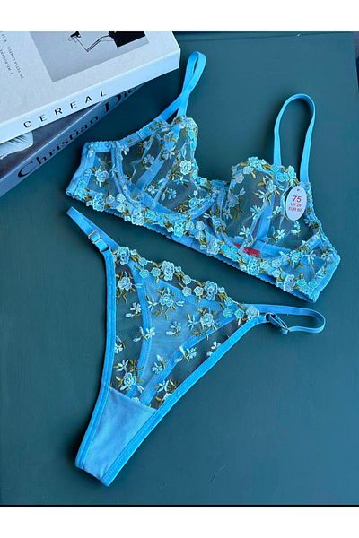 SİLVER MİRROR Bluefry Floral Bra Panty Set