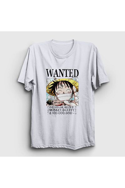 Presmono Unisex White Wanted Anime One Piece T-shirt 136140 ττ