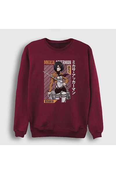 Presmono Унисекс суитшърт с фен на анимето Mikasa, червен, с логото на Атака на Титани, 125352tt