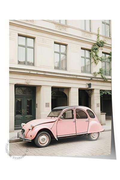 Postifull Poster cu mașină retro roz, poster de perete fără cadru, pictură ve...