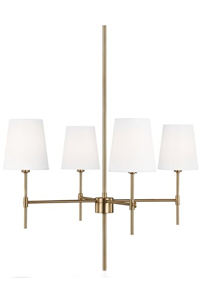 Fico Home Modern Tasarım Eskitme Gold Avize 4 Kollu Krem Abajur Salon Oturma Odası Avizesi