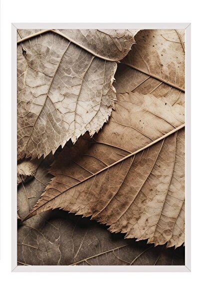 Postifull Tablou înrămat cu frunze maro, cadru alb și poster, pictură verticală pe perete Seria Comfort NR:108352