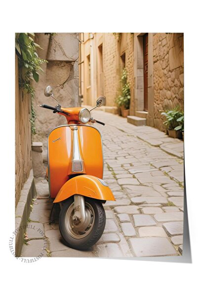 Postifull Оранжев плакат Vespa, плакат без рамка, вертикална стена изкуство C...