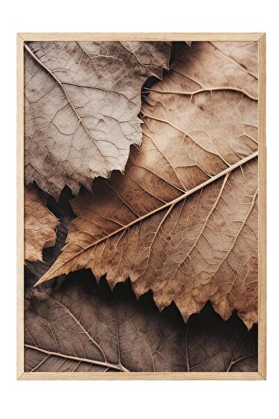 Postifull Ζωγραφική με κορνίζα με καφέ φύλλα, ξύλινο πλαίσιο και αφίσα, κάθετη ζωγραφική τοίχου Comfort Series NO:108315