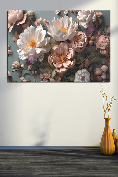 Morfil Sanat Atölyesi 3d Çiçekler Modern Sanatsal Kanvas Tablo (8 Farklı Ölçü)