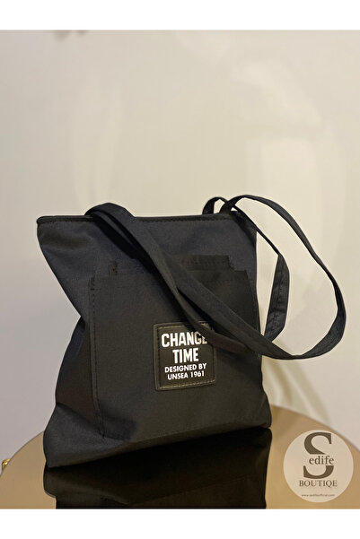 Store Kadın Siyah Baskılı Bez Omuz Çantası