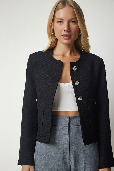 Lovelyİstanbul Jachetă neagră din tweed - cu nasturi, LWF0020