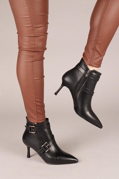Birikon ERIKA Skin Buckle Heeled Boots BLACK