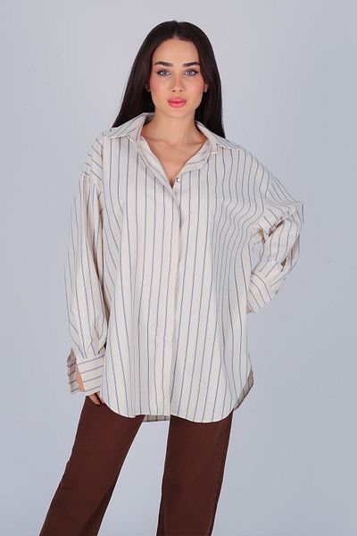 FACETTE Γυναικείο πουκάμισο με μπεζ μοτίβο Oversize