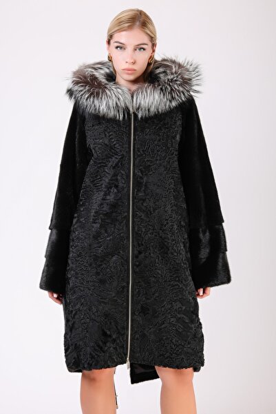 Leather Club Siyah Aksesuarlı Kürk Kaban