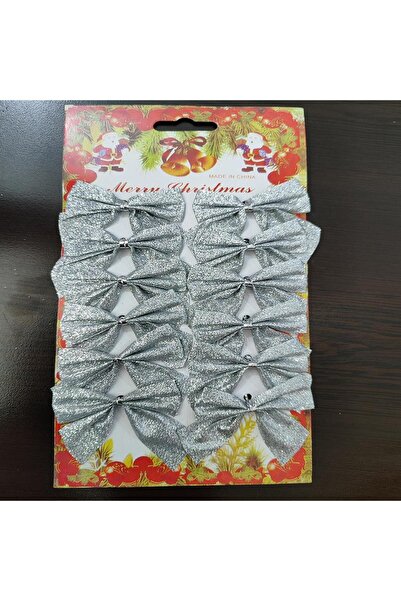 Patladı Gitti Χριστουγεννιάτικο στολίδι για χριστουγεννιάτικο δέντρο 12 τεμάχια ασημί γκλίτερ φιόγκοι