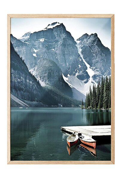 Postifull Pictură înrămată cu canoe în lac, cadru din lemn și poster, pictură...