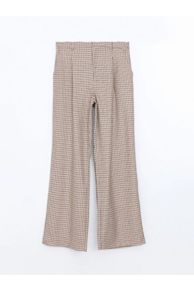 LC Waikiki LCW Modest Kahverengi Loose Fit Ekose Kadın Pantolon cent trade