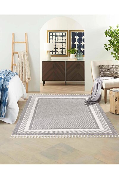 Prestij Home TEKSTİL PRESTİJ HOME Loop BEYAZ Halı Dekoratif Sisal Bukle Tozsuz Antialerjik