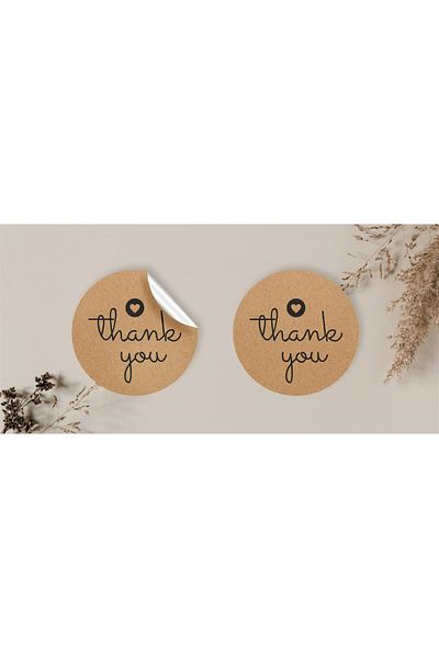 anka design 48 Pieces of Kraft Stickers - Packaging and Shipping Labels (4X4Cm) - Thank You