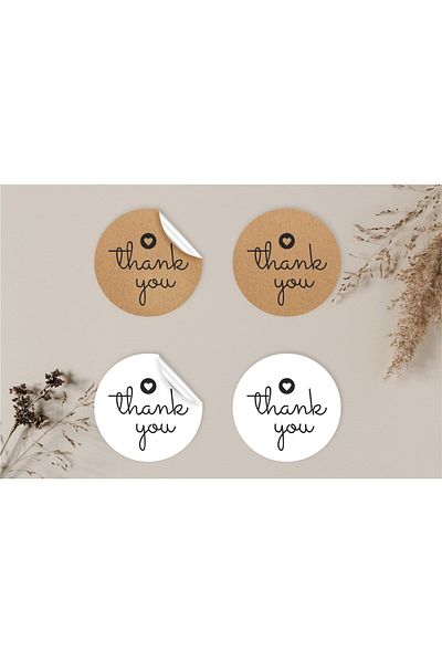 anka design 4X4Cm Fabric Painted and Kraft Stickers - 48 Pieces - Cargo Label - Thank You