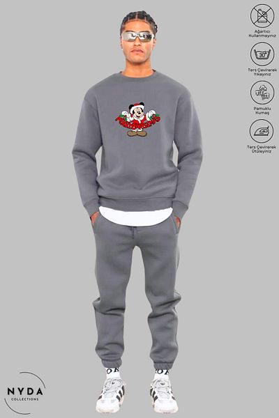 Nyda Collections Unisex Πρωτοχρονιά Καλά Χριστούγεννα με στάμπα με λαιμόκοψη χωρίς κουκούλα υπερμεγέθη φούτερ