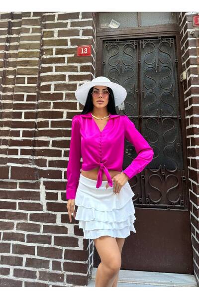 NEW STATION New Statıon ipek gömlek düğmeli