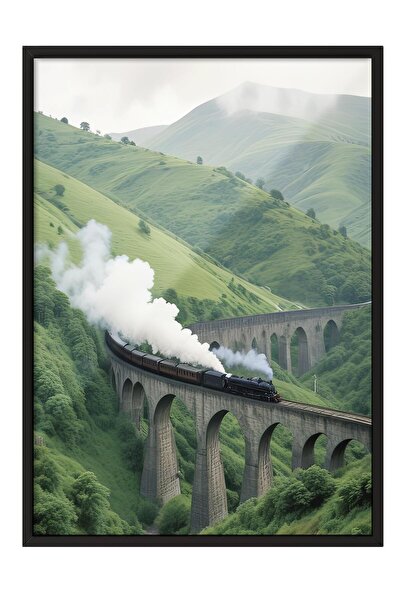 Postifull Magical Train Çerçeveli Tablo, Siyah Çerçeve ve Poster, Dikey Duvar...