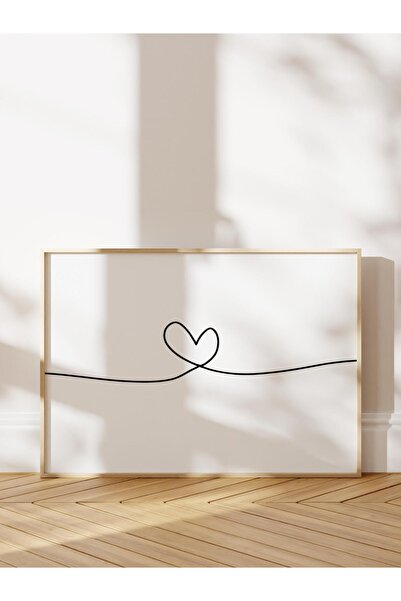 Postifull Line Heart Çerçeveli Tablo, Ahşap Çerçeve ve Poster, Yatay Duvar Ta...