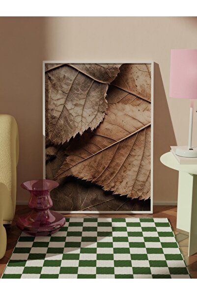 Postifull Tablou înrămat cu frunze maro, cadru alb și poster, pictură verticală pe perete Seria Comfort NR:108352