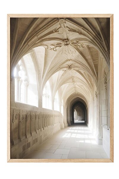 Postifull Castle Corridor Çerçeveli Tablo, Ahşap Çerçeve ve Poster, Duvar Tab...