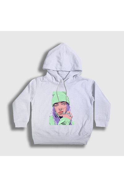 Presmono Unisex Παιδικό φούτερ με κουκούλα Billie Eilish σε λευκή εμφάνιση 154342 ττ