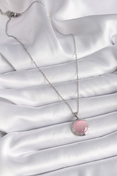 Skygo 316L Steel Silver - Circle Pink Pearlescent Women's Necklace Tj-Bko9425