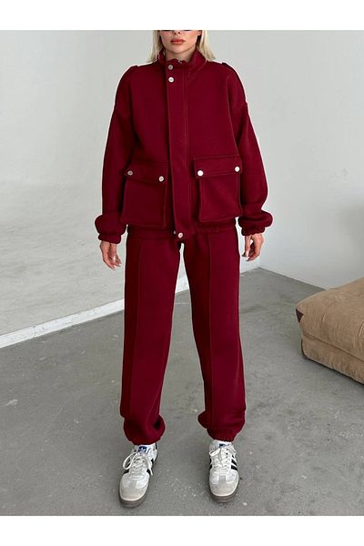 sportiness 3 Yarn Chintered Combed Cotton Pocket Detailed Zippered Tracksuit Set