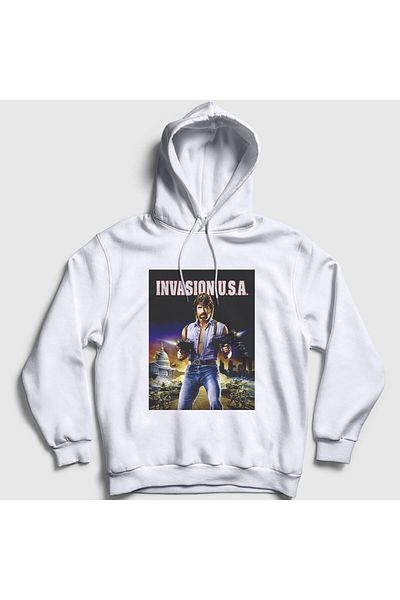 Presmono Φούτερ Unisex White Invasion Chuck Norris με κουκούλα 257293 ττ