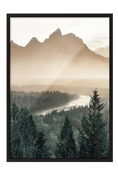 Postifull Tablou înrămat Pine Tree Valley, cadru negru și poster, pictură mur...