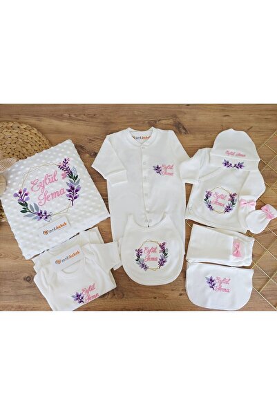 Baby Clime İsimli Nakışlı 10'lu Yenidoğan Hastane Çıkışı Seti - Kurdele Süslü...