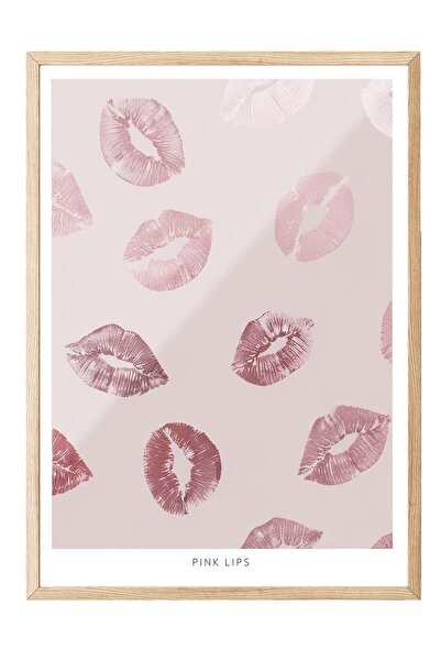 Postifull Glossy Lips Çerçeveli Tablo, Ahşap Çerçeve ve Poster, Dikey Duvar T...