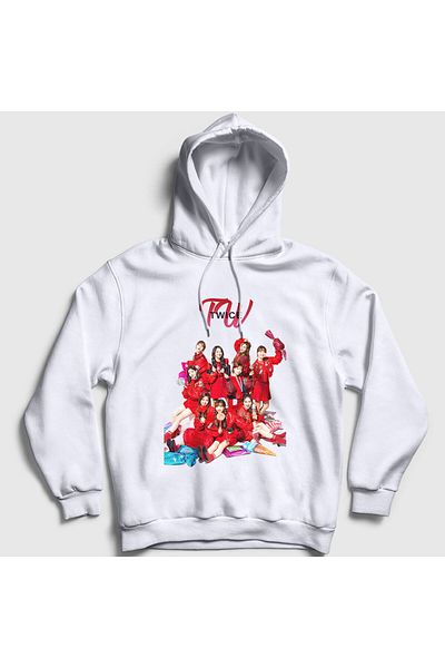 Presmono Unisex Λευκή αφίσα K-pop Twice Hooded φούτερ 281397 ττ
