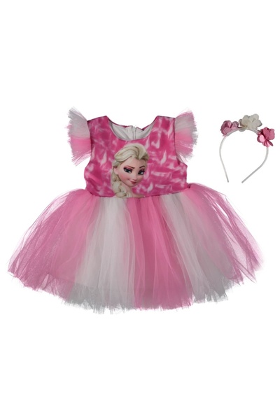diamondstar Elsa Baskılı  Kız Elbise 1/4 yaş