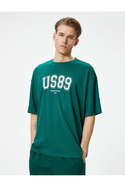 Koton Oversize αθλητικό μπλουζάκι College με στάμπα με λαιμόκοψη κοντό μανίκι