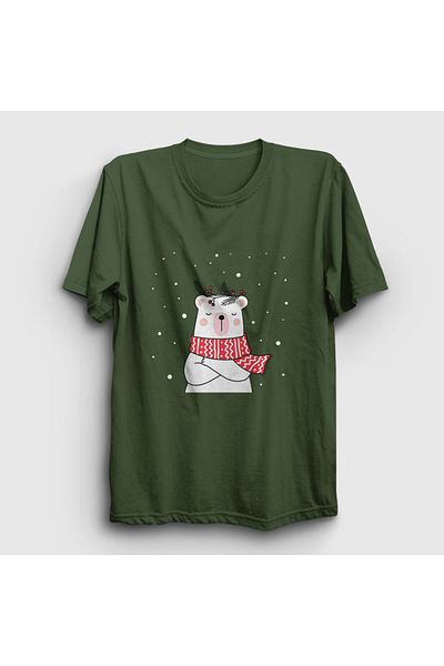 Presmono Unisex Χακί Polar Bear Polar Bear Χριστουγεννιάτικο μπλουζάκι 270493 ττ