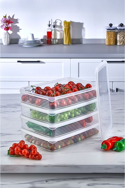 ASlife Home 4 Pieces Refrigerator Diffused Convenient Storage Container Set 2300 ml