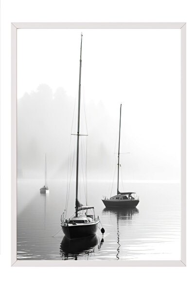 Postifull Sail Boats Çerçeveli Tablo, Beyaz Çerçeve ve Poster, Dikey Duvar Ta...