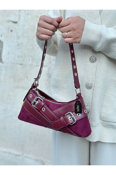 Night Geantă de mână și de umăr pentru femei Santre Model Suede Claret Red