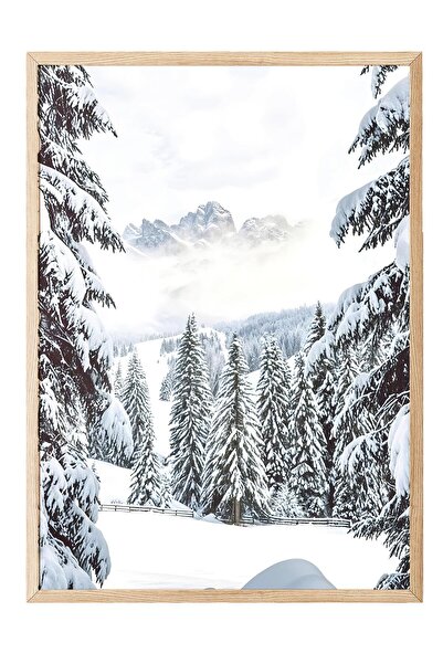 Postifull Winter Valley Yılbaşı Tablo, Ahşap Çerçeve ve Poster, Dikey Duvar T...