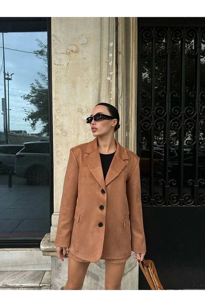 Ecenin Favorileri Comfortable Fit - Tan Suede Women's Jacket